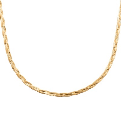 Colar dourado entrançado em fundo branco