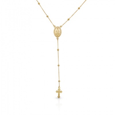 Colar dourado com pendente oval religioso e cruz pendurada