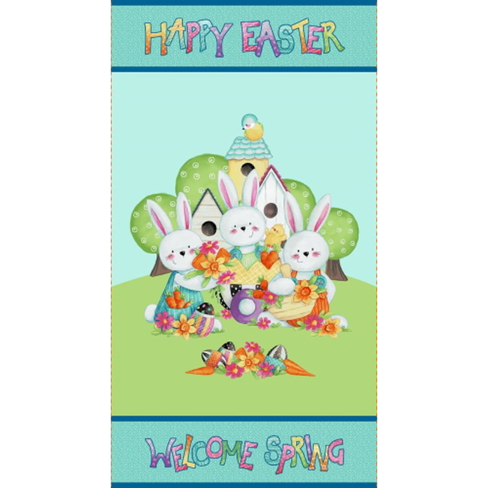 Easter Fun | Happy Easter Panel - Aqua | Henry Glass Easter Fun | Happy Easter Panel - Aqua | Henry Glass