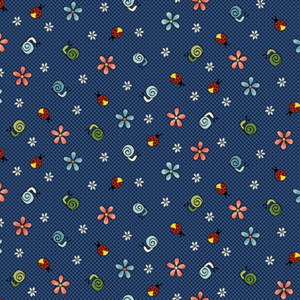 Backyard Happenings | Snails - Navy | Henry Glass Backyard Happenings | Snails - Navy | Henry Glass