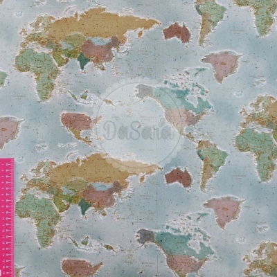 World Map  - Blue | Canvas | Poppy Fabrics
