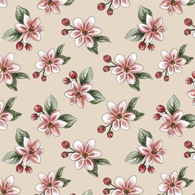 NUDE APPLE BLOSSOM :: RED BLOSSOM | DIGITAL | FABRICART