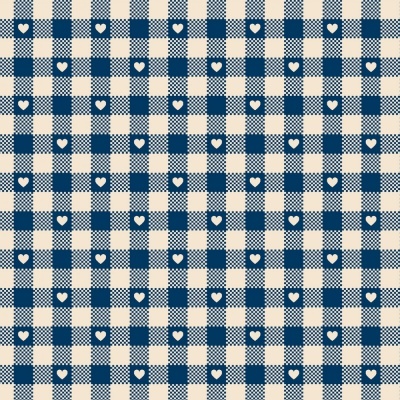 MINI CORAÇÕES NO XADREZ :: AZUL ANTIGO | BASICS COUNTRY | FABRICART