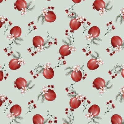 FLORAL APPLE :: RED BLOSSOM | DIGITAL | FABRICART
