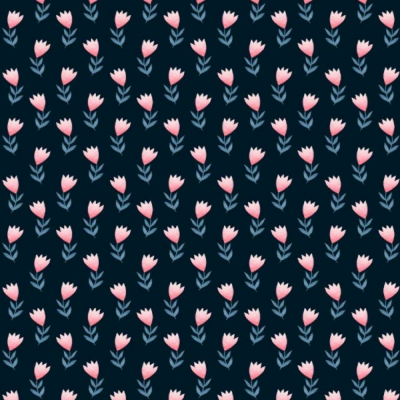 Florinhas Folk - Fundo Azul Marinho | Fabricart