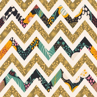 CHEVRON COM FLORES :: CREME | CONTEMPORÂNEA | FABRICART