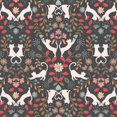 LOVE CATS | CHARCOAL :: PURRFECT PETALS | LEWIS and IRENE