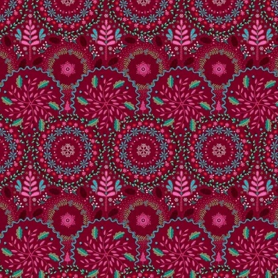 Fat Quarter | Winter Games | Frost Flowers - Burgundy | Free Spirit