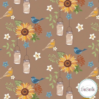 Girassóis com Passarinhos :: Castanho | Girassóis | Fabricart