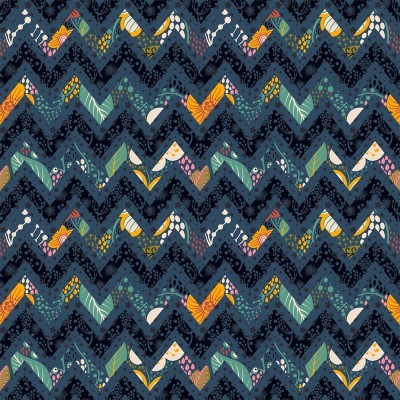 CHEVRON COM FLORES :: AZUL | CONTEMPORÂNEA | FABRICART