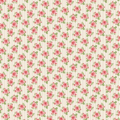 ROSAS EM FUNDO LISTRADO :: CREME | SHABBY CHIC | FABRICART