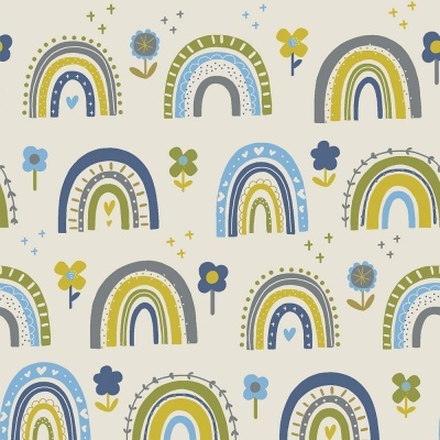 FLOWER RAINBOW :: BLUE | OVER THE RAINBOW | FABRICART