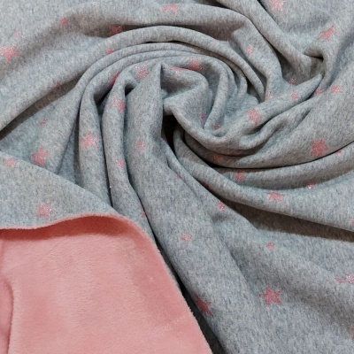 Malha Jersey Cardada | Estrelas com Glitter | Cinza / Rosa