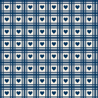 CORAÇÕES QUADRICULADOS :: AZUL ANTIGO | BASICS COUNTRY  | FABRICART