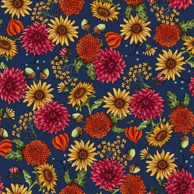 Fat Quarter | Sweater Weather | Flowers - Blue | Maywood Studio