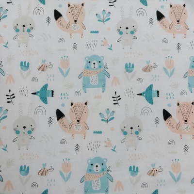 Tecido Animais na Floresta| Branco