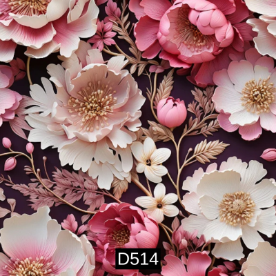 3D - Glamour | Rosa - Fundo Bordeaux | Fabricart