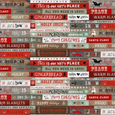 Christmas Memories | Words on Wood Grain Red/Teal | Studio e Fabrics