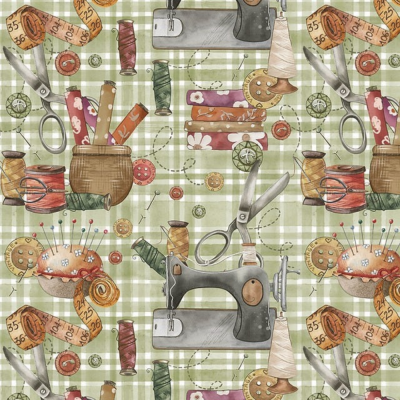 Costurando - Fundo Verde | Fuxicos e Fricotes