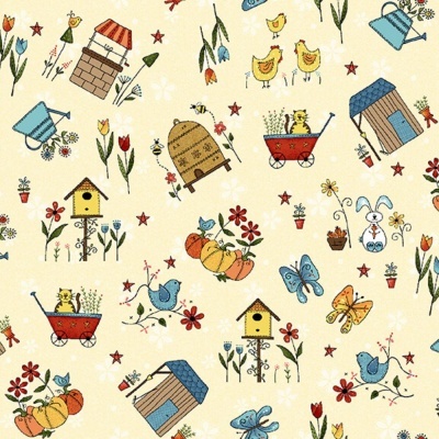 Backyard Happenings | Allover Novelty - Cream | Henry Glass