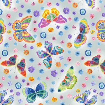 Butterfly Floral | Light Grey :: Wonderland | Blank Quilting