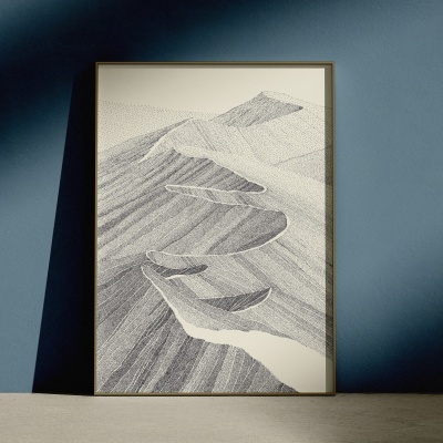 Quadro com desenho pontilhado abstrato em moldura dourada