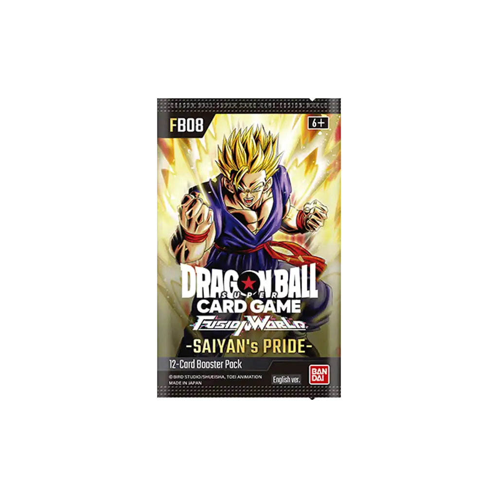 Embalagem Dragon Ball Super Card Game Fusion War - Saiyans Pride com personagem Saiyan.
