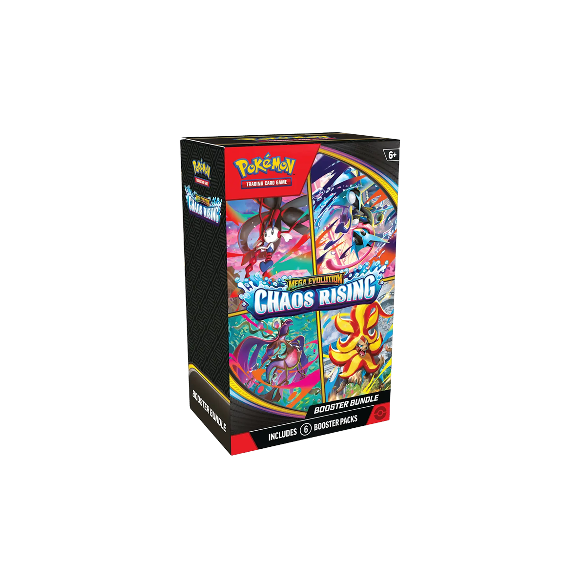 Caixa do jogo Pokémon Trading Card Game Mega Evolution Chaos Rising Booster Bundle colorida