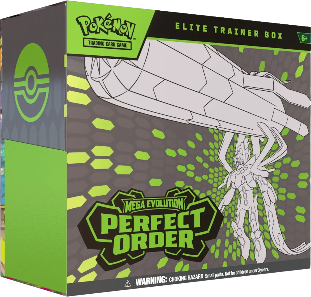 Caixa do jogo de cartas Pokémon Elite Trainer Box Mega Evolution Perfect Order