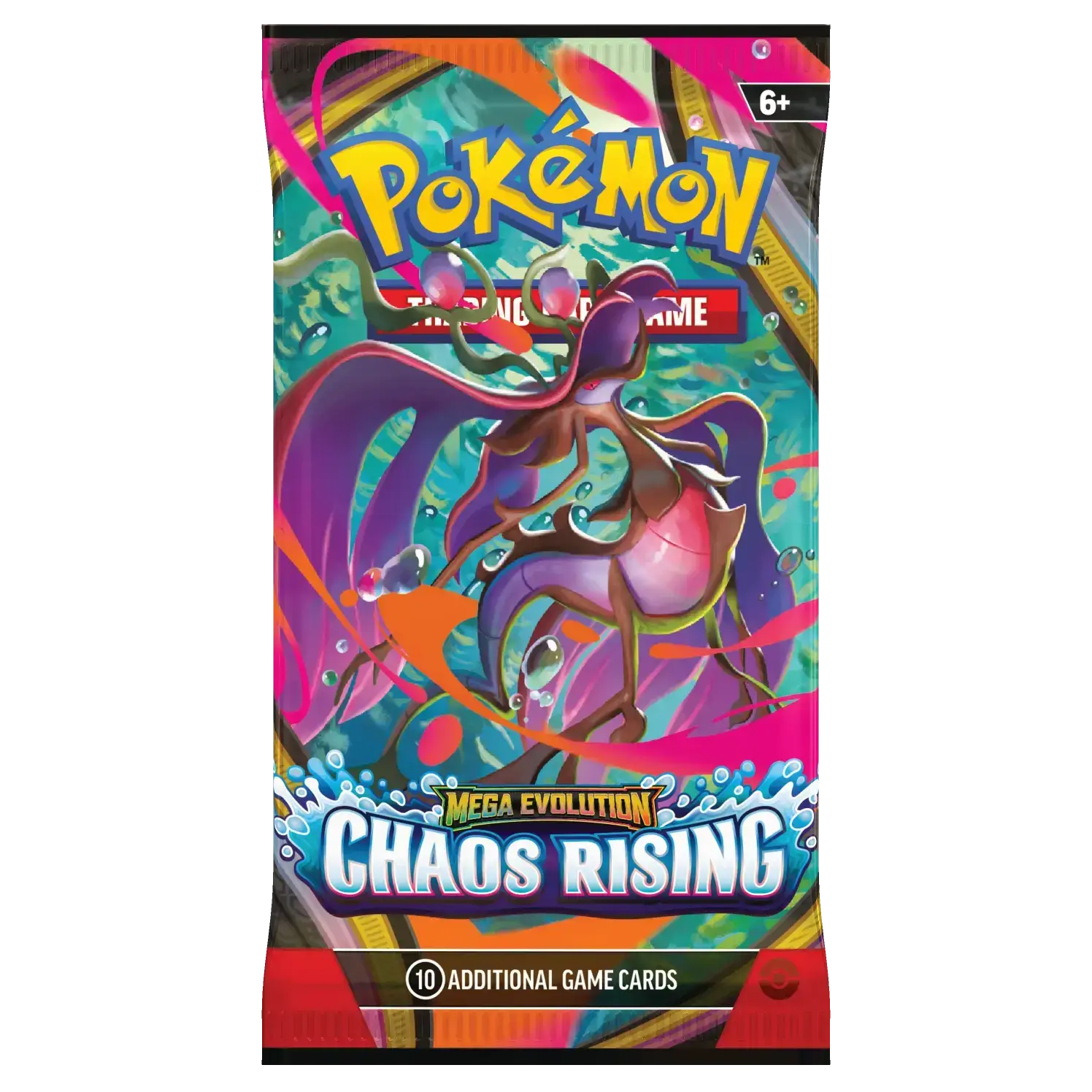 Pacote de cartas Pokémon Mega Evolution Chaos Rising com personagem ilustrado