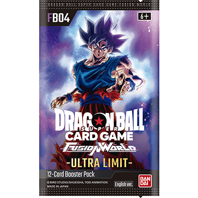Pacote de cartas Dragon Ball Super Card Game Fusion World Ultra Limit com personagem de cabelo preto espetado