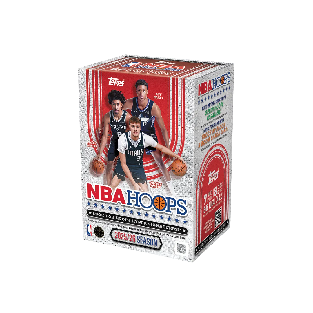Caixa NBA Hoops com jogadores e texto promocional