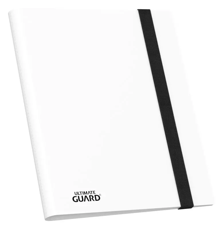 Capa protetora branca para cartas com elástico preto e texto 'ULTIMATE GUARD'