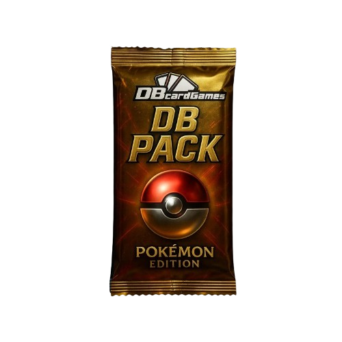 Embalagem metálica DB Pack Pokémon Edition com Pokébola e texto visível.