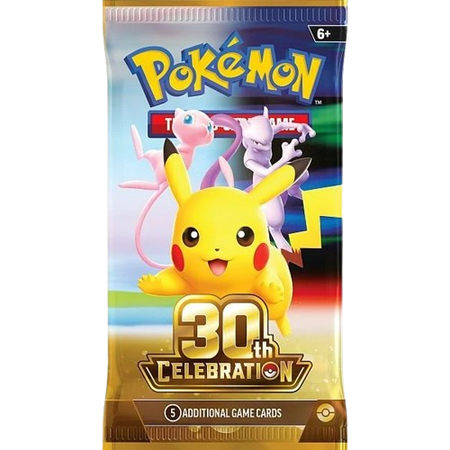 Pacote do jogo Pokémon Trading Card Game 30th Celebration com Pikachu, Mew e Mewtwo
