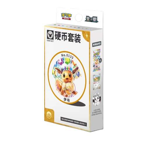 Embalagem para conjunto de moedas com imagem de Pokémon com cristais coloridos