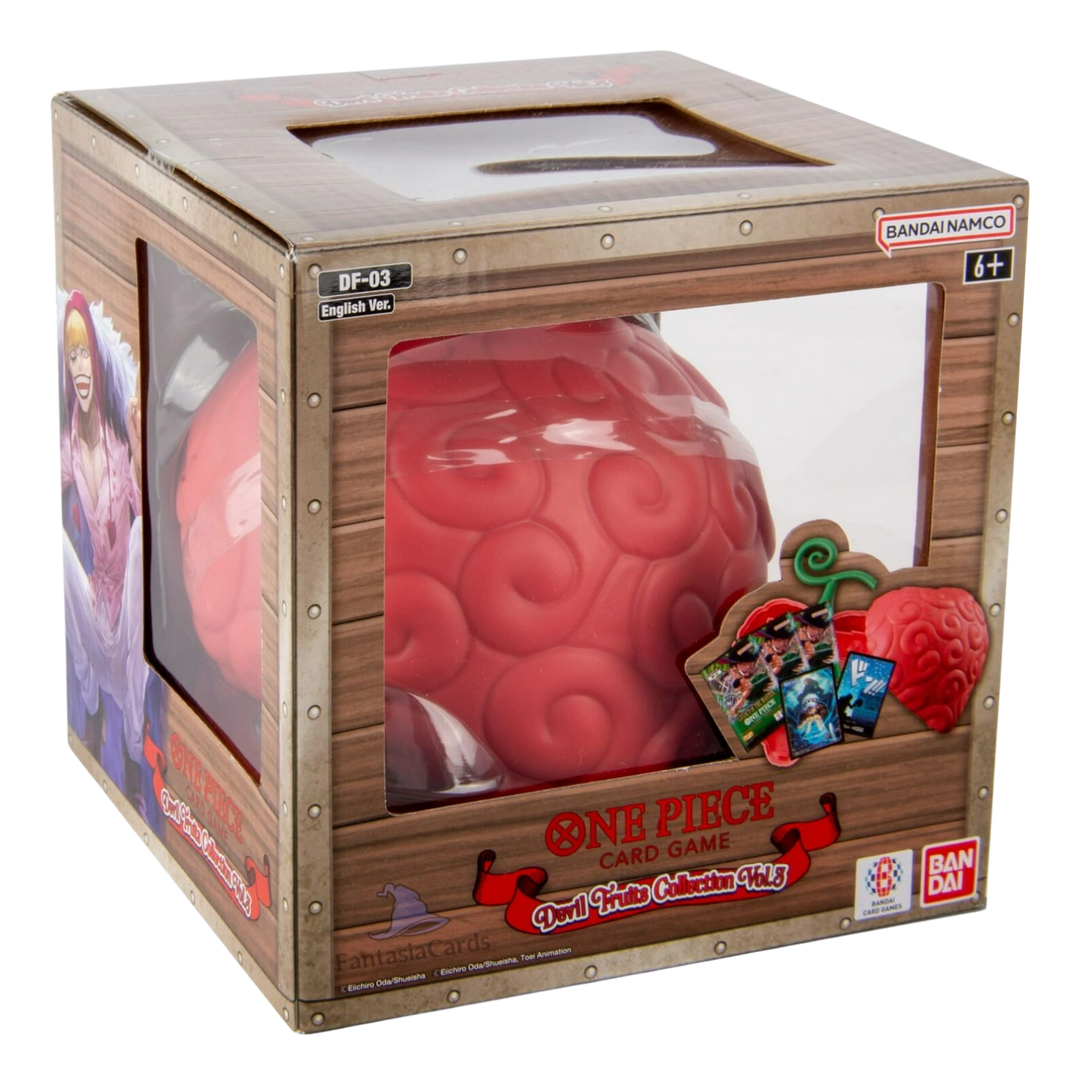 Embalagem de One Piece Card Game Devil Fruits Collection Vol.3 com figura vermelha texturizada