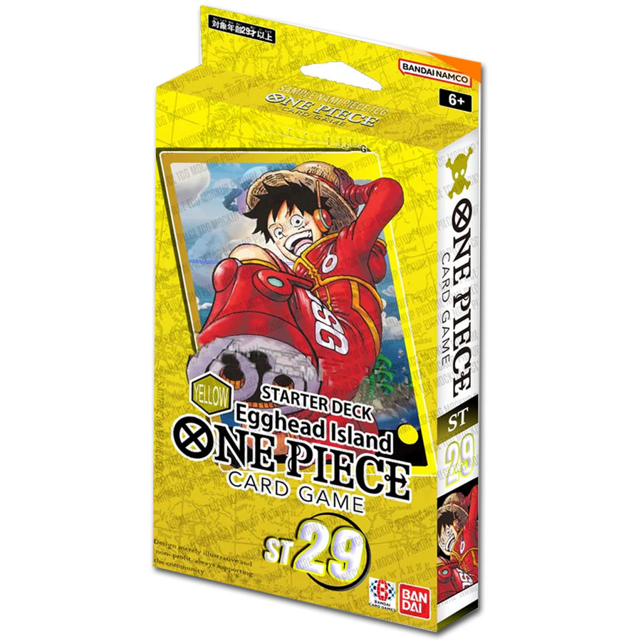 Caixa de cartas ONE PIECE Card Game, deck starter Egghead Island, amarelo com personagem vermelho