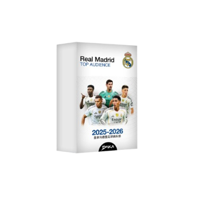 Caixa branca com jogadores do Real Madrid e texto