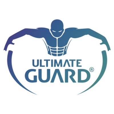 Logótipo da Ultimate Guard com figura humana azul e texto