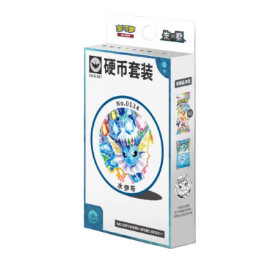Pacote de conjunto de moedas com criatura azul e cristais, texto em chinês e número No.0134