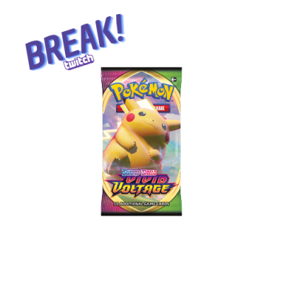 Pacote de cartas Pokémon TCG Vivid Voltage com Pikachu e texto BREAK! Twitch.