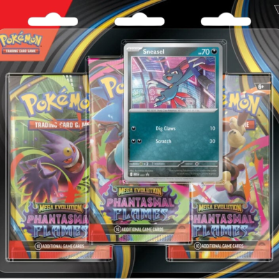 Pack de cartas colecionáveis Pokémon Mega Evolution Phantasmal Flames com carta Sneasel visível