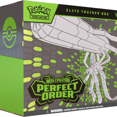 Caixa do jogo de cartas Pokémon Elite Trainer Box Mega Evolution Perfect Order
