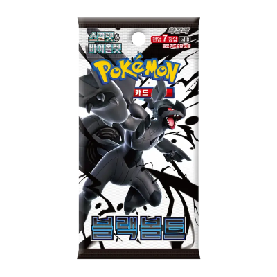 Pacote de cartas Pokémon com Pokémon metálico preto e texto em coreano