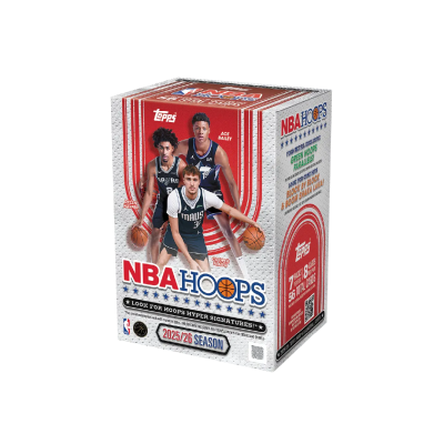 Caixa NBA Hoops com jogadores e texto promocional
