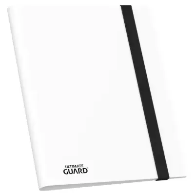 Capa protetora branca para cartas com elástico preto e texto 'ULTIMATE GUARD'