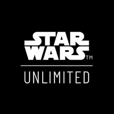 Logotipo branco STAR WARS e texto UNLIMITED em fundo preto