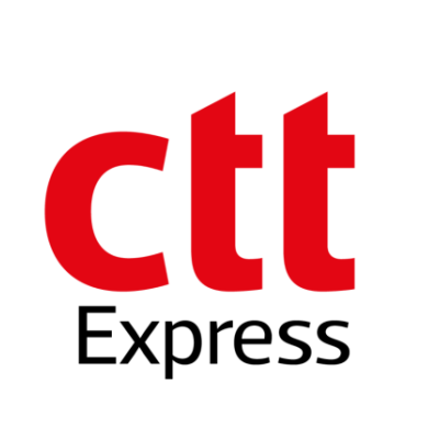 Logótipo CTT vermelho em fundo branco.