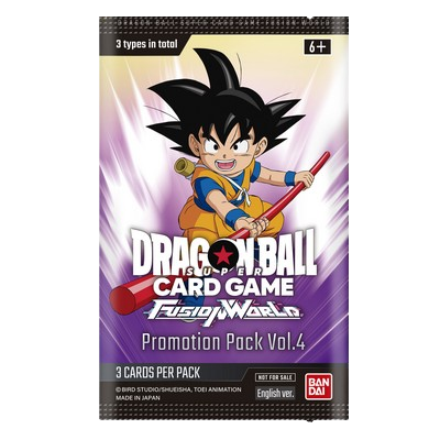 Pacote promocional Vol.4 do jogo de cartas Dragon Ball Super com Goku e texto promocional